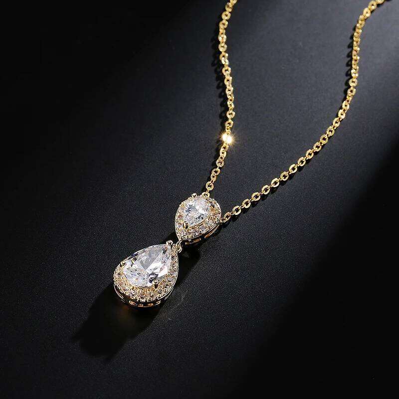 ZAKOL Classic Water Drop AAA Cubic Zirconia Pendant Necklace for Women Aesthetic Luxury Trendy Wedding Jewelry