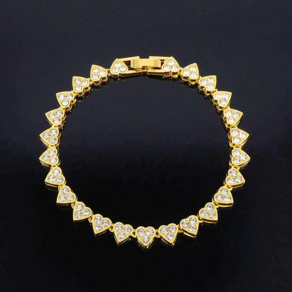 ZAKOL Hip Hop Full Heart Rhinestone Cuban Chain Bracelet Necklace Set Shiny Clear Pink Stone Party Music Festival Jewelry