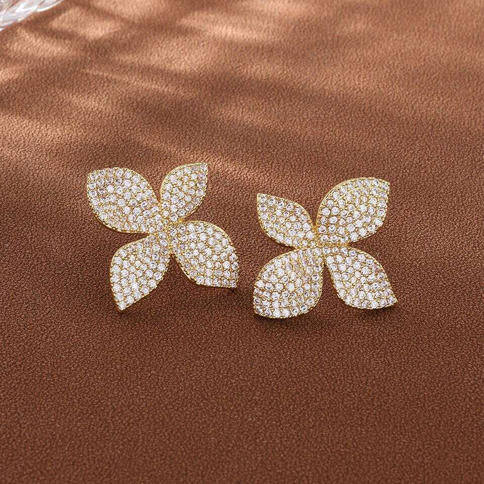 ZAKOL Original Design Shiny Cubic Zirconia Leaf Flower Earrings for Women Gorgeous Buling CZ Wedding Party Jewelry