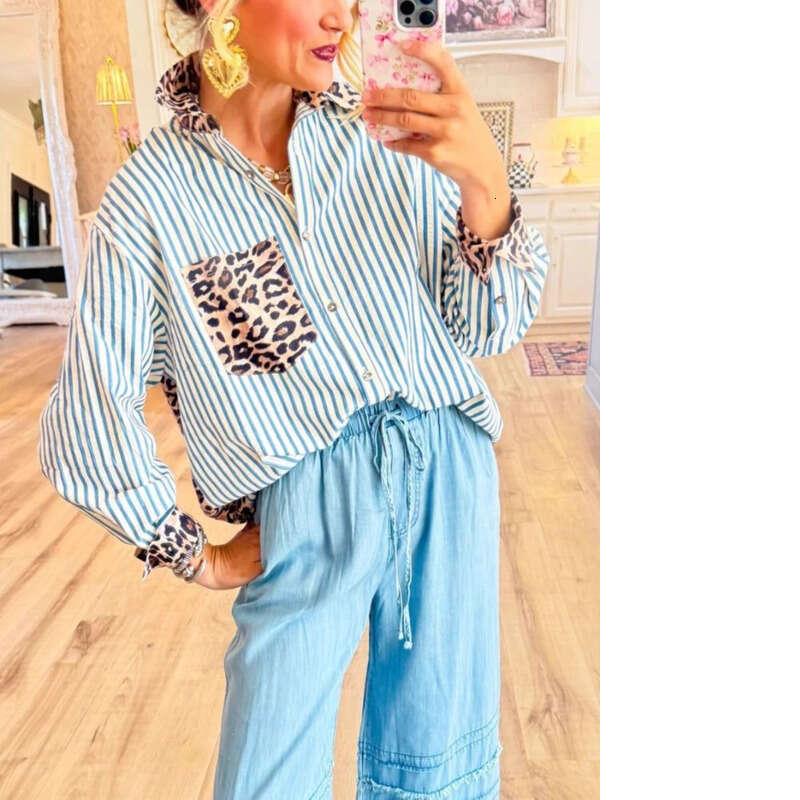 Women Pullover Hoodie Printed Sweatshirt K Fashionable Women S Casual Long Sleeved Leopard Print Splice Cardigan With Striped Shirt Top