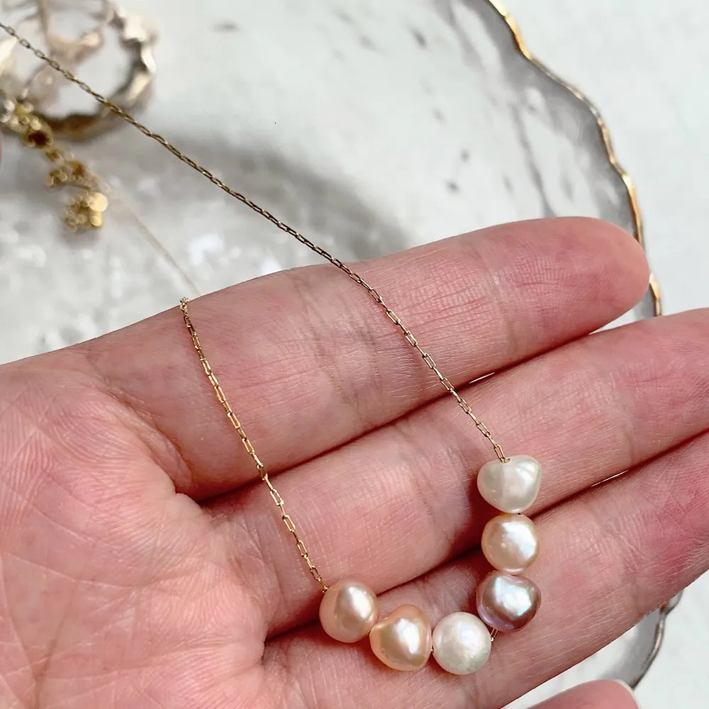 Mixed Color Natural Freshwater Pearl Necklace for Women Wedding Gifts Irregular Baroque Stainless Steel Chain Choker Minimalist 251223