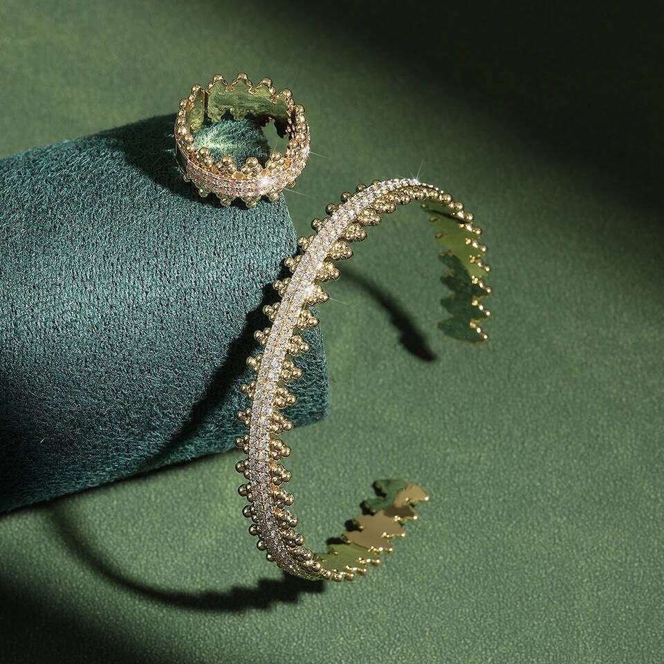 ZAKOL Luxury Shiny Full Marquise Zirconia Open Bangle Rings for Women 18K Gold Color Bracelet Wedding Jewelry Accessories