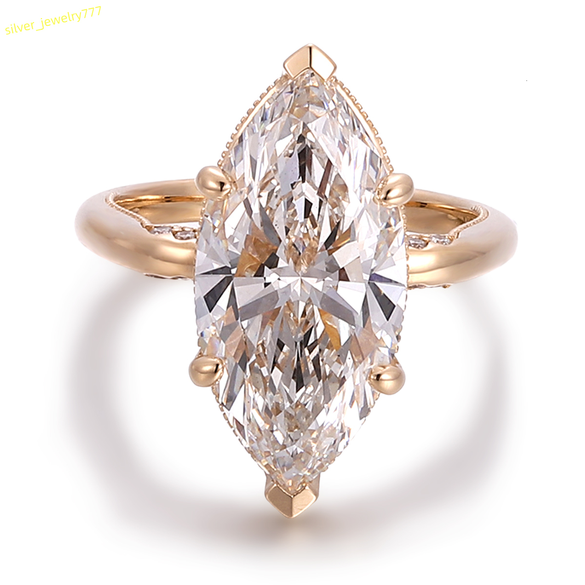 3-5ct Marquise Cut Lab Grown Diamond Ring Custom Fine Jewelry Real 18k Yellow Gold Ring Romantic Engagement Ring for Women