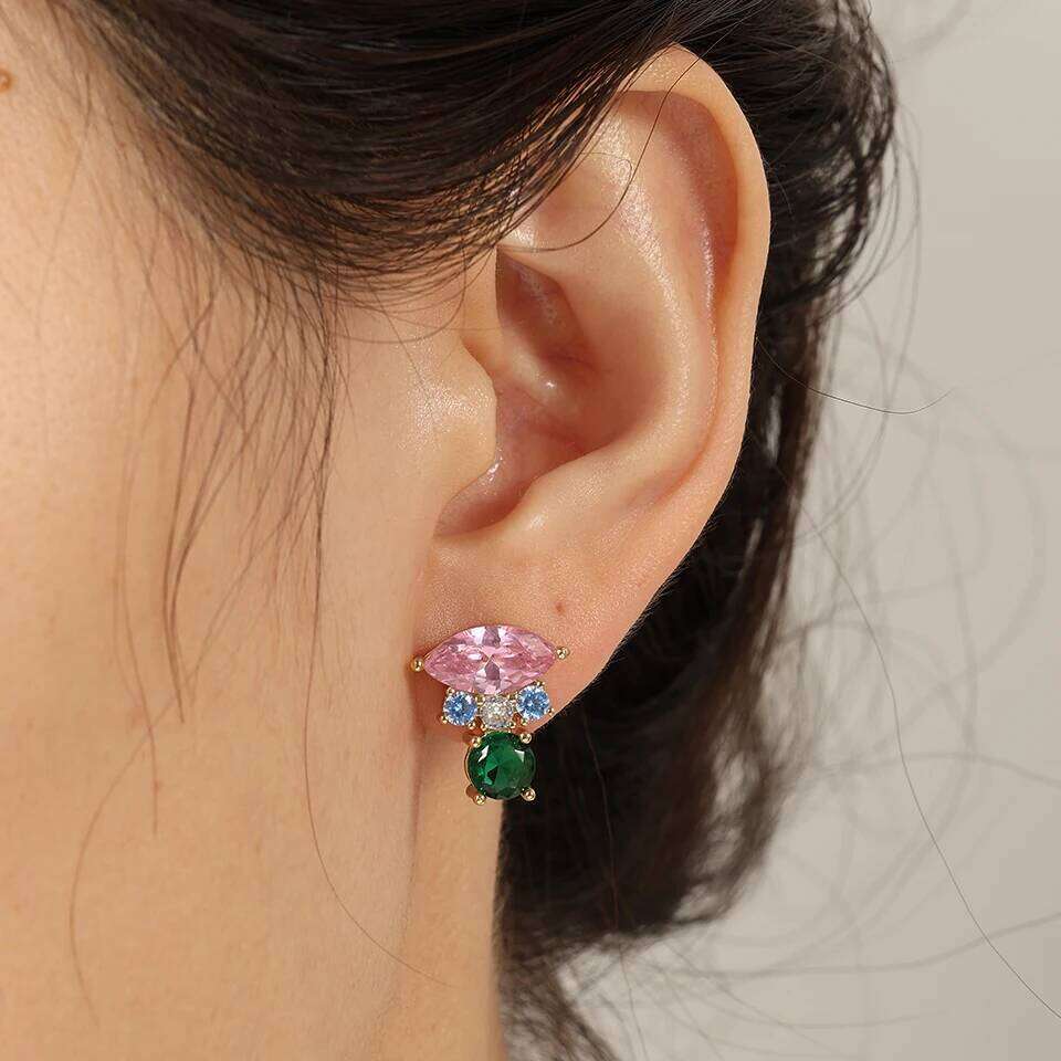 ZAKOL Cute Pink Square Zircon Stud Earrings for Elegant Women Cubic Zirconia Wedding Party Birthday Jewelry