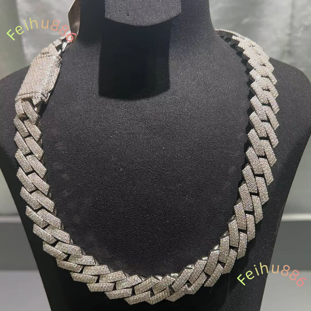 925 Sterling Silver Moissanite Hiphop Solid Necklace Heavy Weight Cuban Link Chain in 15mm 20mm Sizes Gold Plated Jewelry