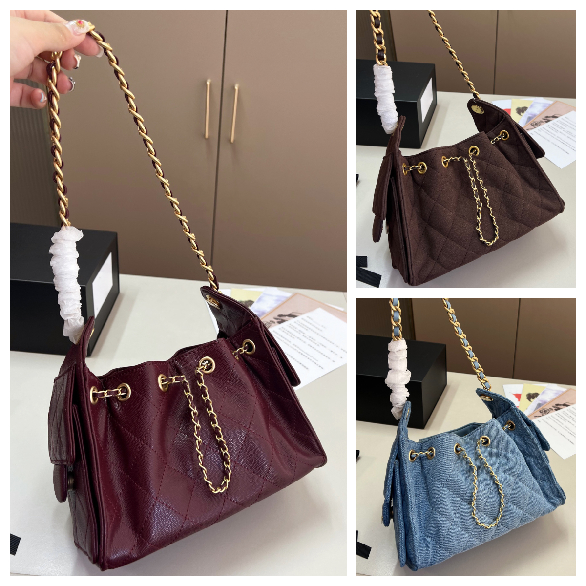 25c Mini Hobo bag Designer bag Chocolate brown suede bag Fashionable women's Denim bag Hobo shoulder bag Underarm bags Designer Slouchy bag Denim Crossbody Handbags