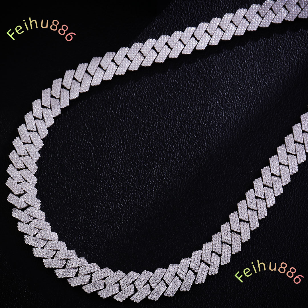 New Hot Sale Products 15MM 7-24inches Full Diamond Setting 925 Sterling Silver Moissanite Cuban Chain Necklace Bracelet
