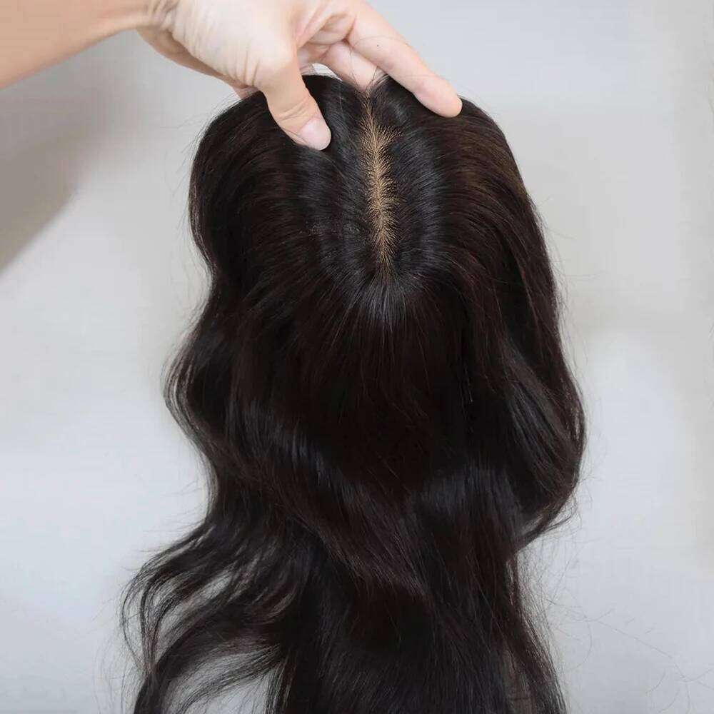 Realistic Scalp Human Topper Full Injection Silk Base Women Toupee for Hair Volume Natural Wavy Hairpiece with Clips