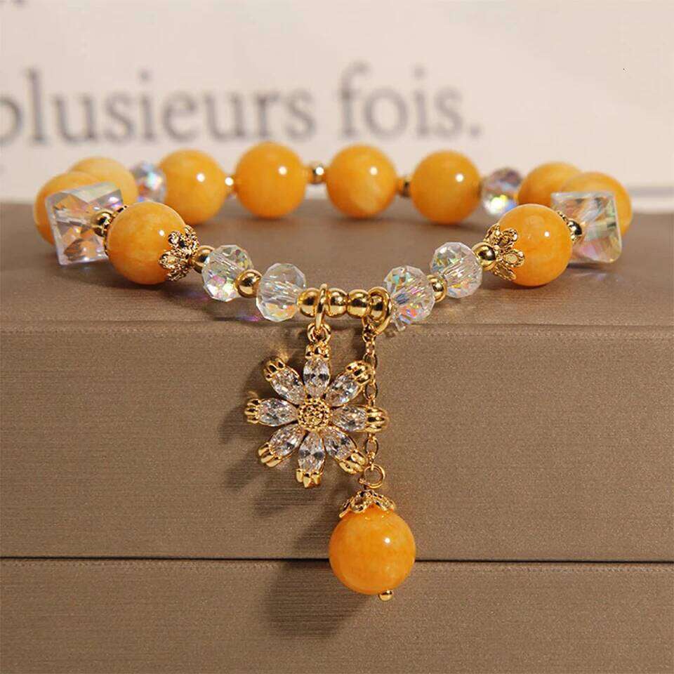 ZAKOL Summer Fashion Sweet Daisy Flower Bracelet For Women Girls Colorful Crystal Beaded Elastic Rope Bracelets Jewelry Gifts