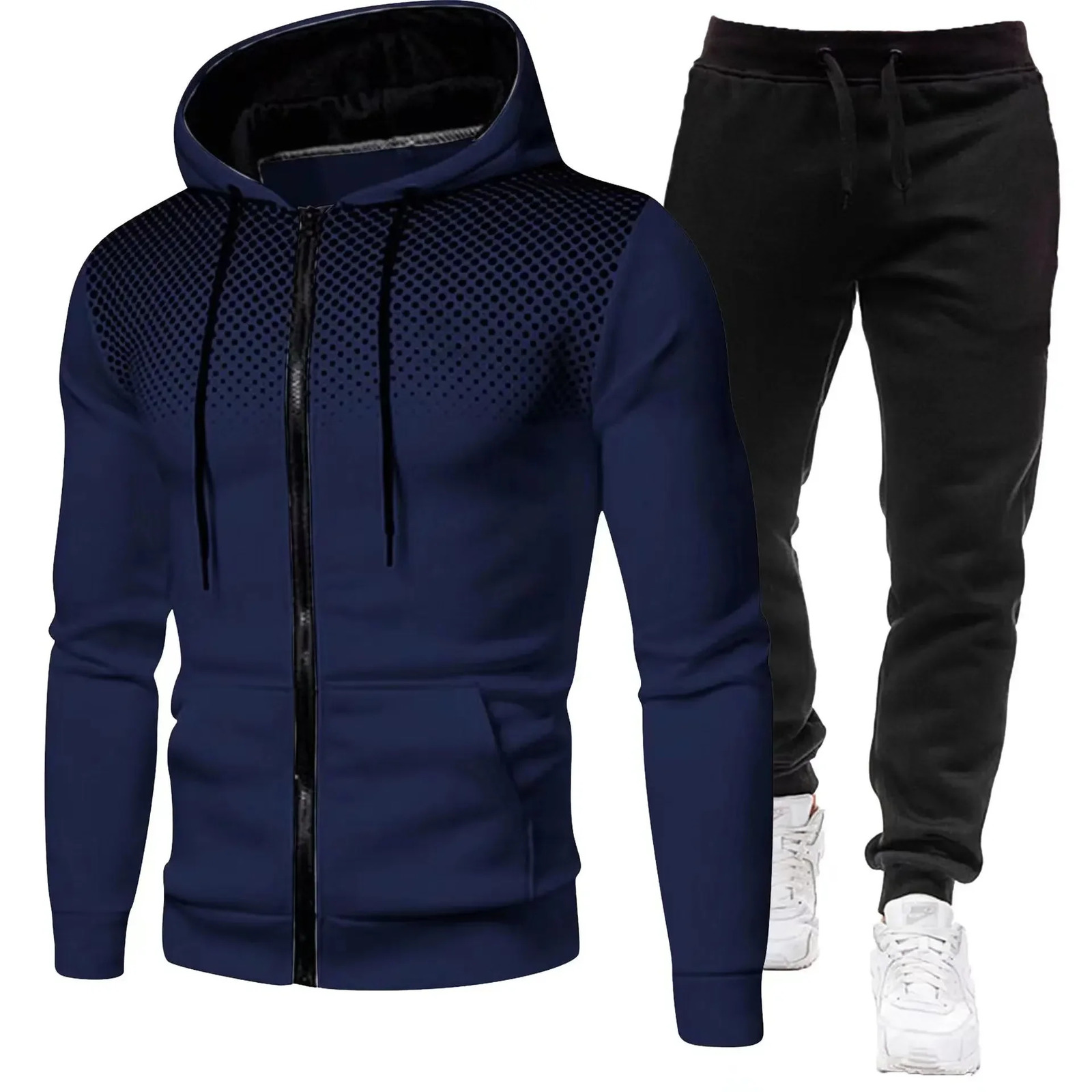 Fashion Print Tracksuit for Men Zipper Hooded Sweatshirt and Sweatpants Two Pieces Suits Male Casual Fitness Jogging Sports Sets 251215