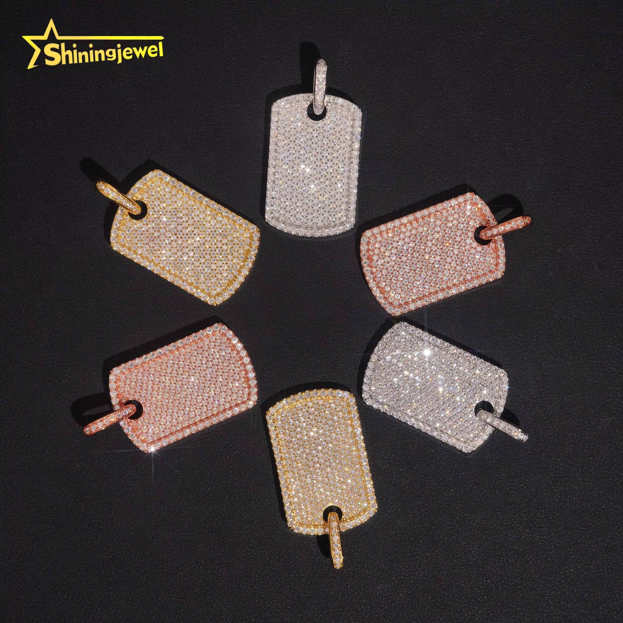 Hot Sale Rectangle Tag Moissanite Pendant 925 Sterling Silver Gold Plated Hip Hop Iced Out Sparkling Moissanite Diamond Pendant