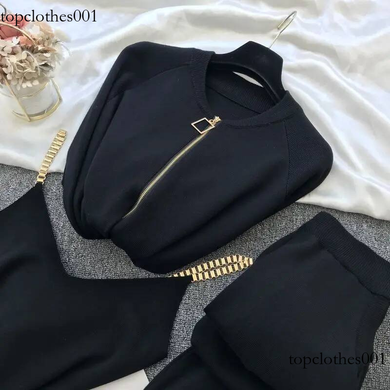 Women Zipper Knitted Cardigans Sweaters Pants Sets + Vest Woman Fashion Jumpers Trousers 3 PCS Costumes Outfit