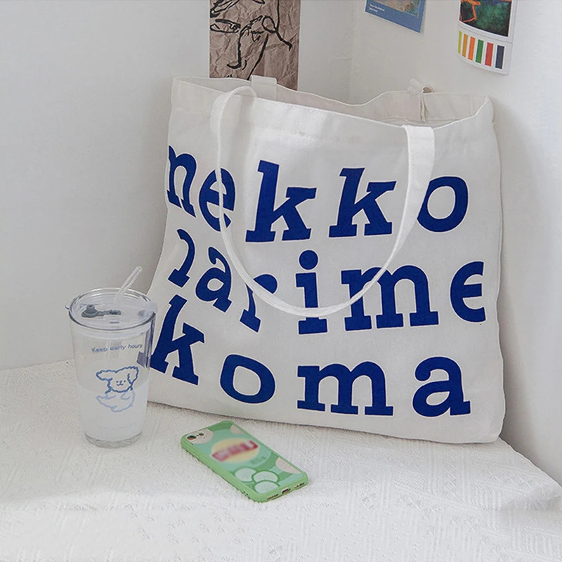 Womens Large Capacity Shoulder Bag - Canvas Harajuku Style with Letter Print and Zipper Closure 251225