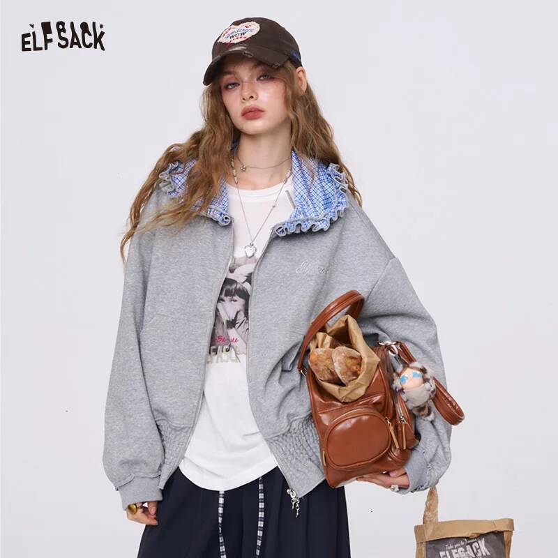 ELFSACK 2025 Autumn New Arrival Y2K Letter Embroidery Hoodie Jacket Miu Style Academic Coat For Woman