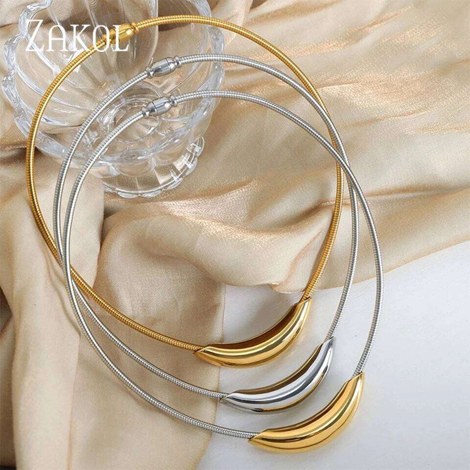 ZAKOL French Trendy Design Metal Tube Snake Bone Chain Collar For Women Men Personality Stainless Steel Choker Party Jewelry