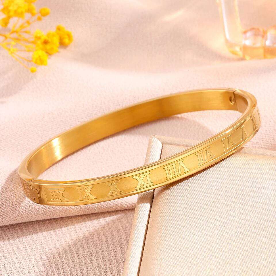 ZAKOL Trendy Roman Numeral Stainless Steel Bracelet Ring Set for Women And Men Minimalist Versatile Personalized Jewelry