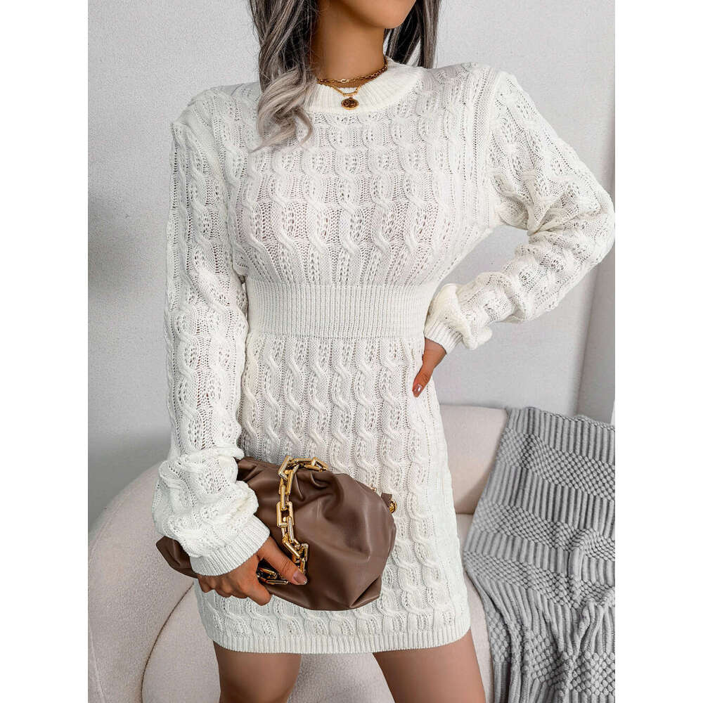 Autumn Winter European American Casual Braided Waist-Hugging Bodycon Base Sweater Dress Amazon Cross-Border Women's Fashion