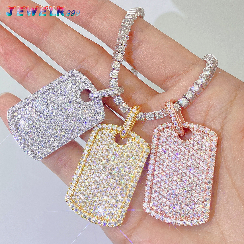 JASEN JEWELRY 925 Silver S925 Dog Tag Pendant Rhodium Plated Hip Hop Charm for Engagement JASEN JEWELRY