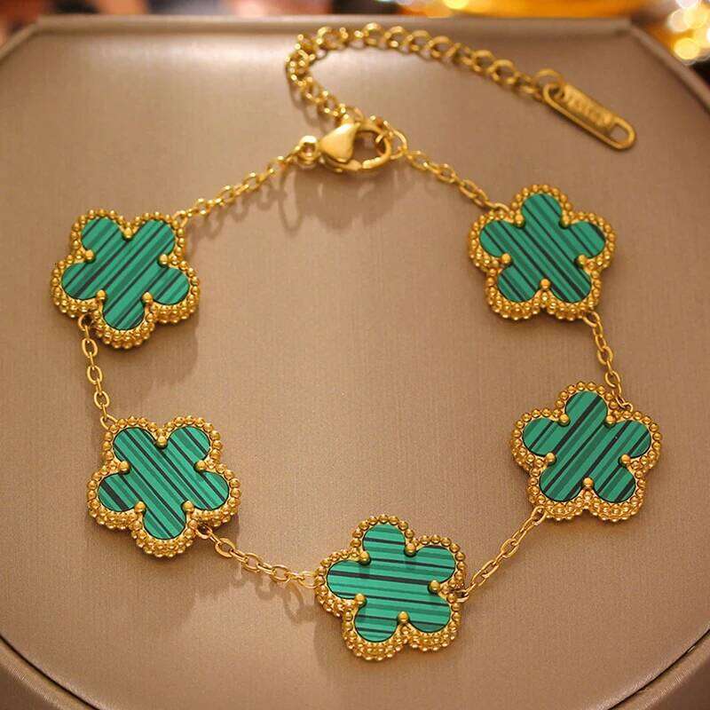 Trendy Lucky Clover Flower Stainless Steel Bracelets For Women Girl Romantic Plant Metal Jewelry Party Birthday Daily Bangles