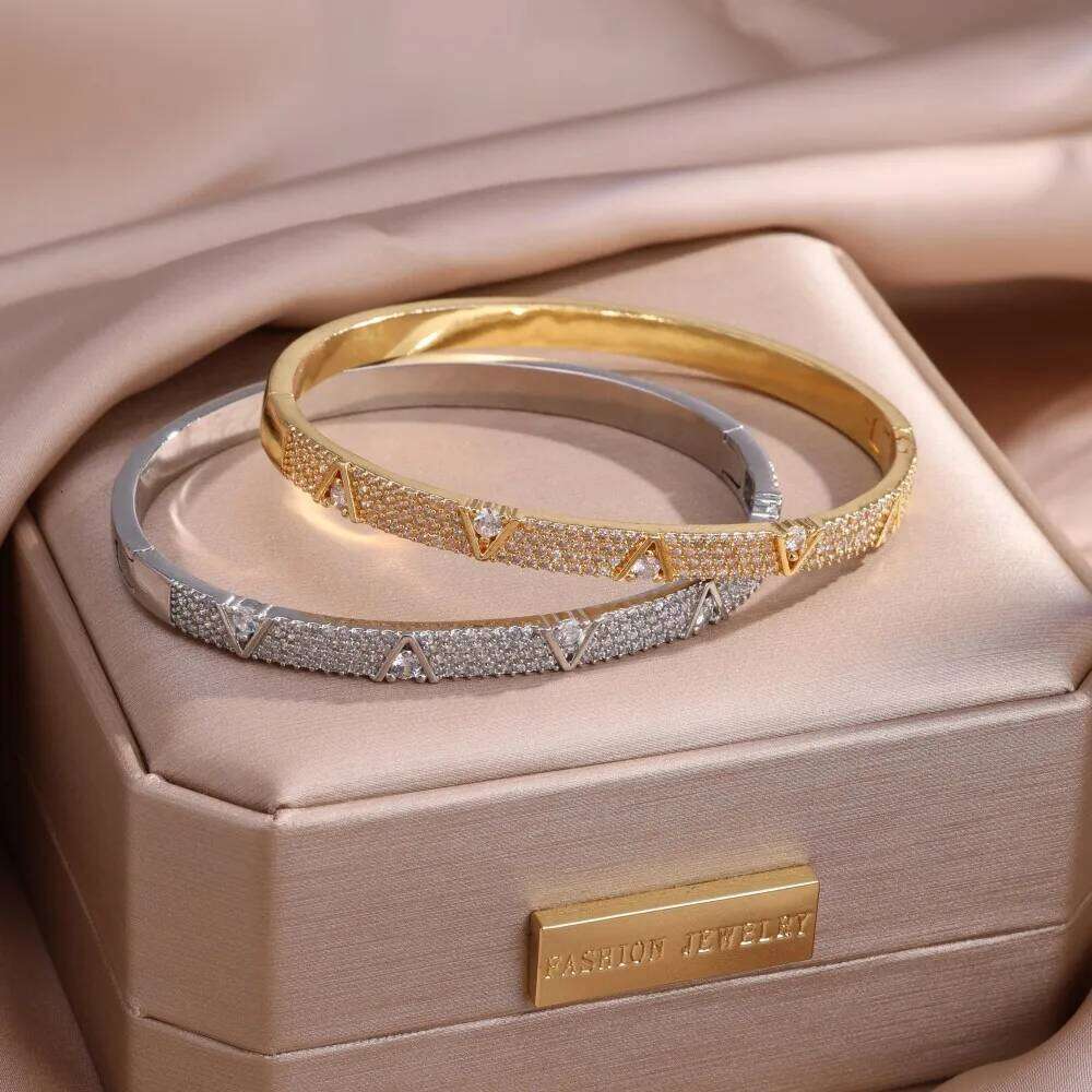 ZAKOL Light Luxury V-shaped Micro Inlaid Zircon Bracelet For Women/Men New Unique Design Jewelry Gift