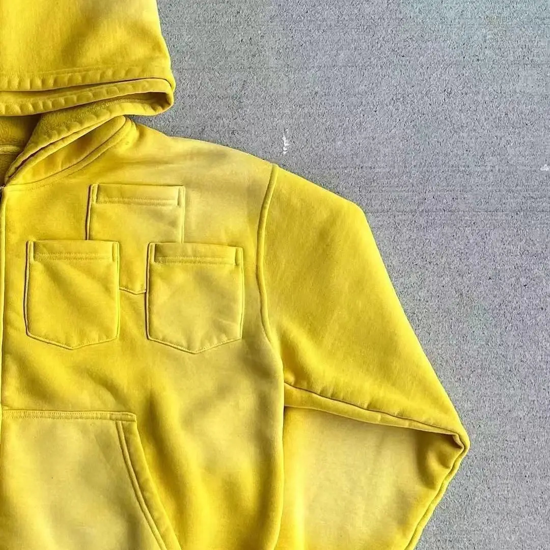 Zip Up Yellow Harajuku Minimalism Comfortable Hooded Sweatshirts High Street Casual Style Solid Color Sports Long Sleeves 251226