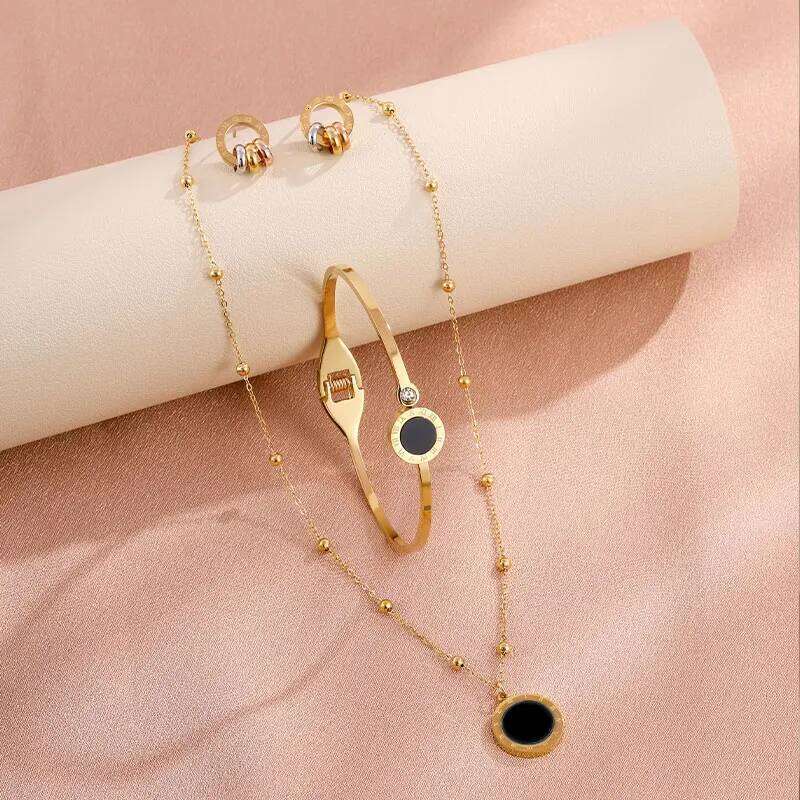 ZAKOL 3-piece Stainless Steel Roman Numeral Pendant Necklace Bracelet Earrings Exquisite Versatile Jewelry Set for Many Occasion