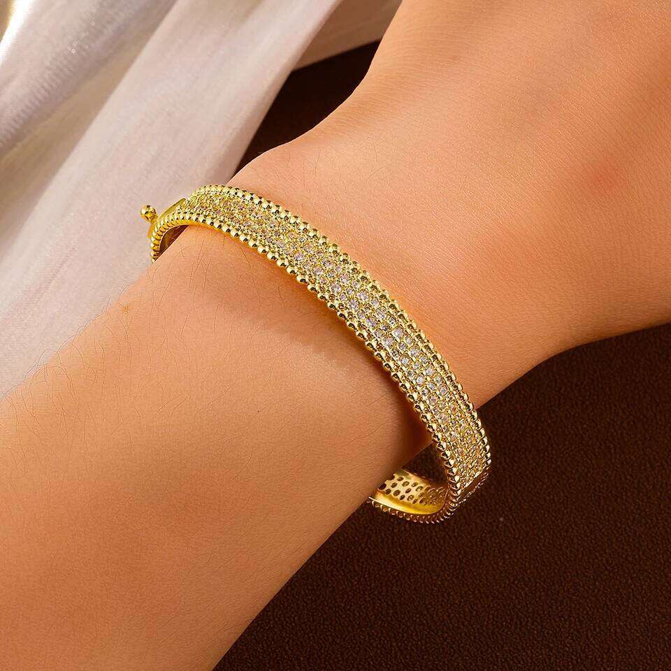 ZAKOL New Arrival Luxury Buling Micro-intact Zircon Wide Bracelet for Women Exquisite 18K Gold Plated Wedding Jewelry