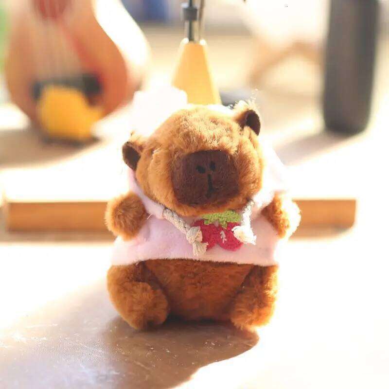 ZAKOL Cute Cartoon Capybara Pendant Keychain Plush Toy Bag Hanging Ornaments Lovely Kapila Doll with Clothes Animal Keyring