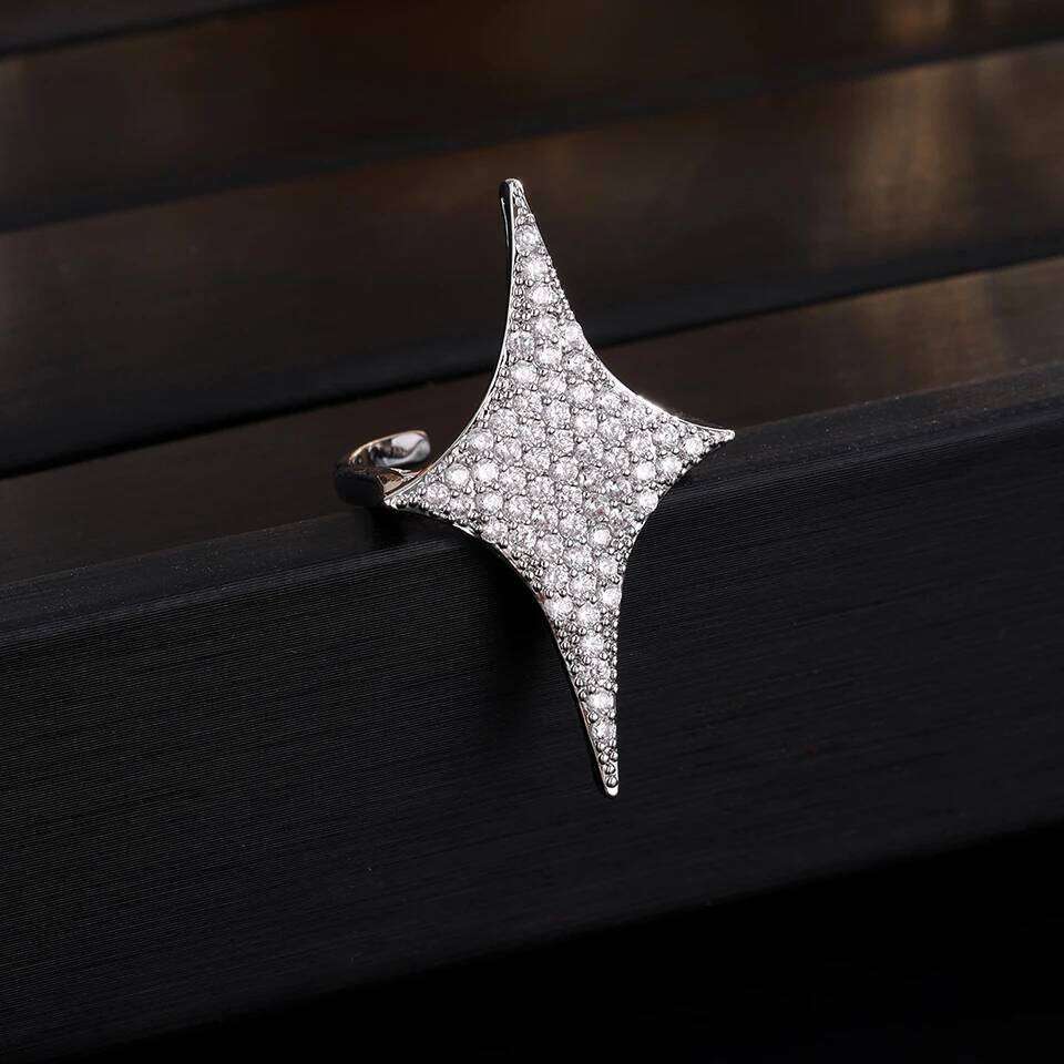 ZAKOL Advanced Four Pointed Star Open With Micro Inlaid Zirconia Ring For Women Shiny Crystal Exquisite Jewelry Gift