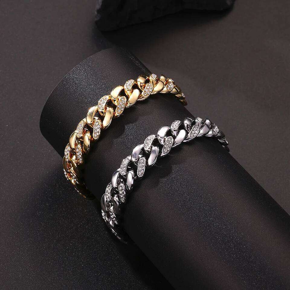 ZAKOL Hip Hop Women Mens Bracelet Full Shiny Rhinestone Stone Miami Cuban Chain Bracelets Fashion Jewelry