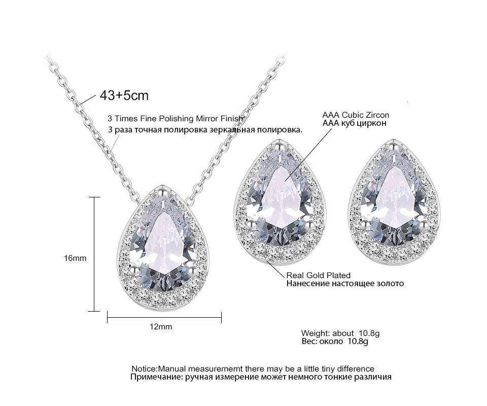 ZAKOL 2 Pcs Classic Water Drop Zircon Earring Necklaces for Women Luxury Shiny Crystal Wedding Jewelry With Gift Box