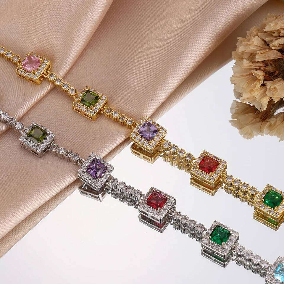 ZAKOL Luxury Rainbow Square Zircon Tennis Bracelet Buling AAA Colorful Zirconia CZ Party Jewelry 2025 New Gift