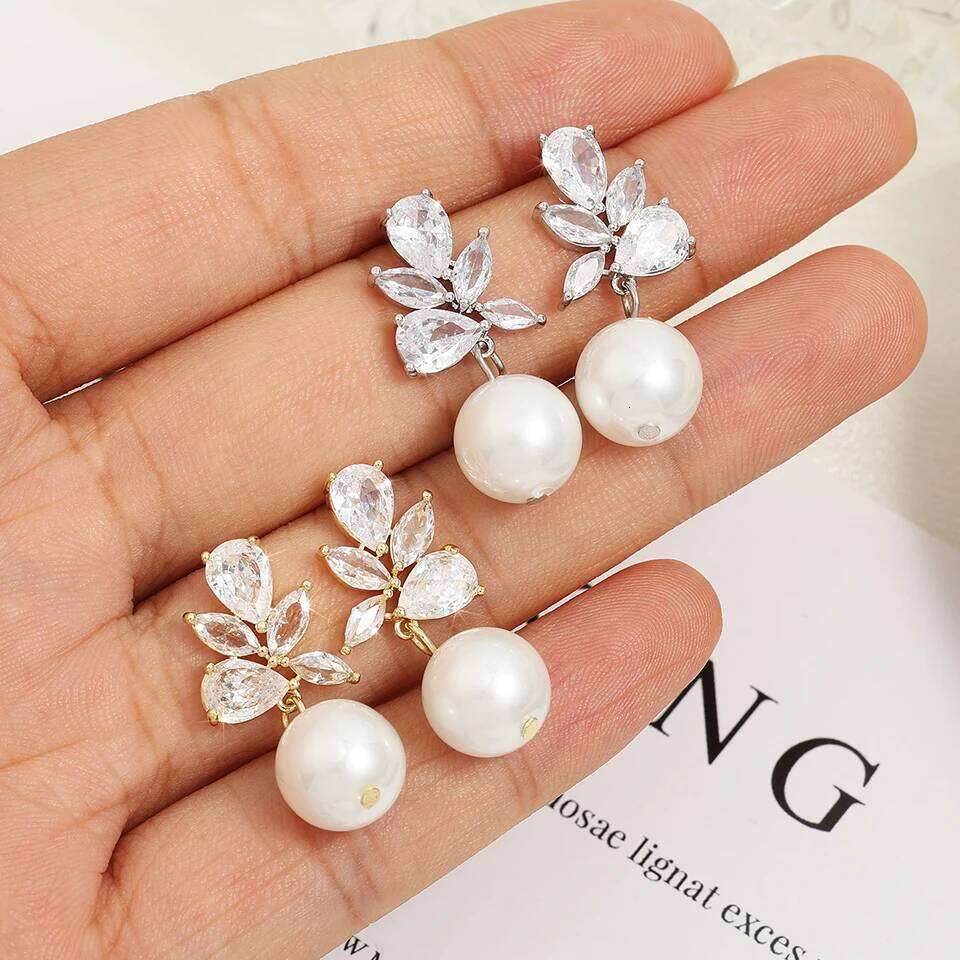 ZAKOL Unique Design Shiny Zirconia Imitation Pearl Drop Earrings Fashion Romantic Wedding Party Earring Jewelry for Women Bridal