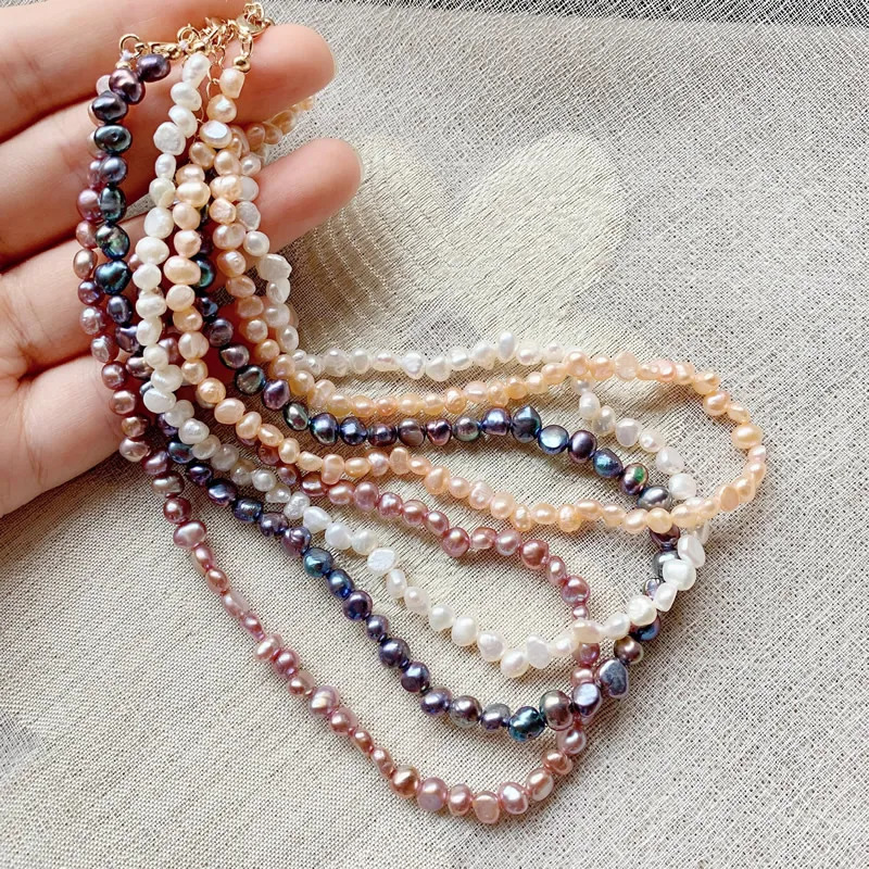 4-5mm Natural Freshwater Pearl Necklaces for Women White Purple Real Small Irregular Baroque Pearl Short Choker Collar Jewelry 251223