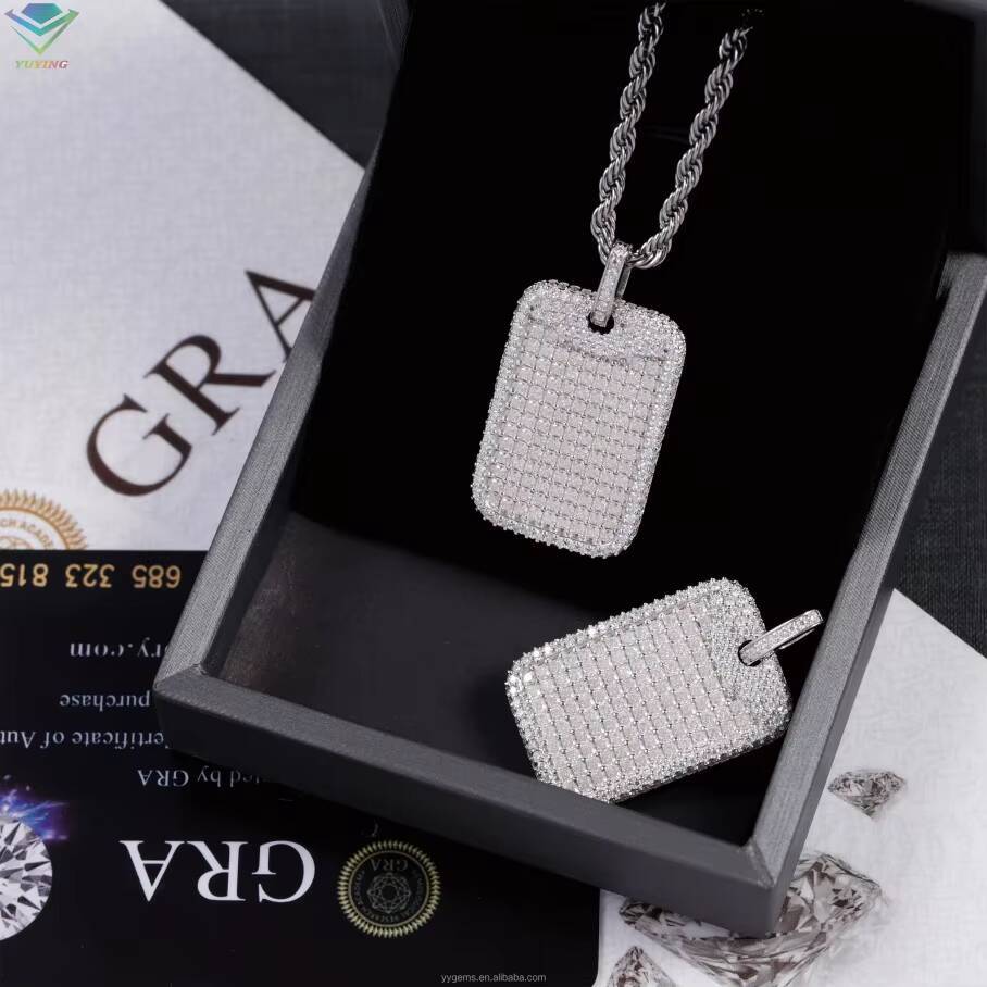 Full Iced Out Moissanite Diamonds Tag Pendant Rope Chain White Gold Plated 925 Silver Hip Hop Pendant Dog Tag Necklace Jewelry