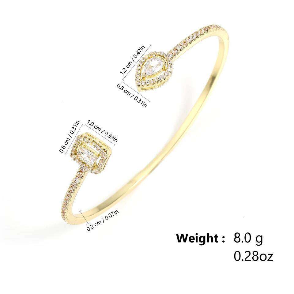 Luxury Geometry Gold Color Cuff Bangles For Women Fashion Cubic Zirconia Bracelets INS Party Everyday Jewlery.