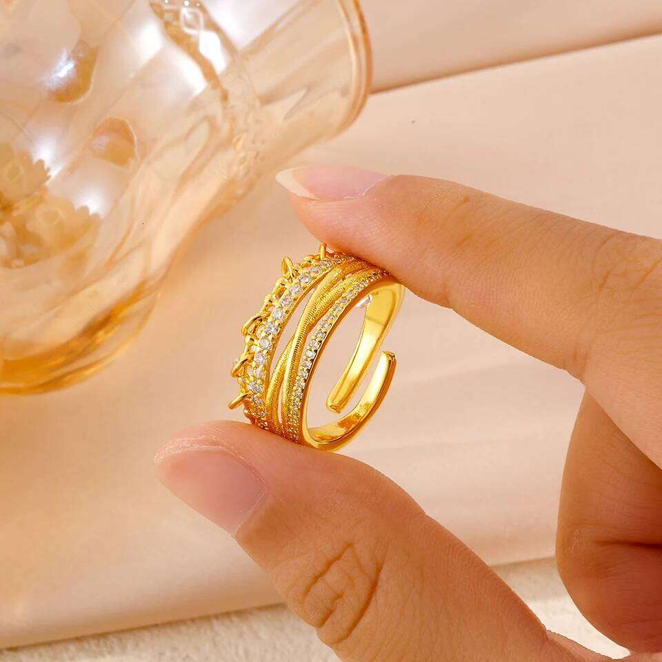 ZAKOL Fashion Multi Layers Water Drop Zircon Tassel Statement Rings For Women Exquisite Adjustable Open Ring Gift