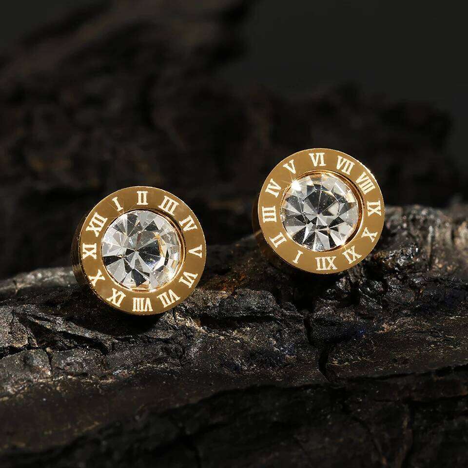 ZAKOL Fashion Stainless Steel Acrylic Crystal Stud for Women Men Roman Numerals Small Earring Accessories