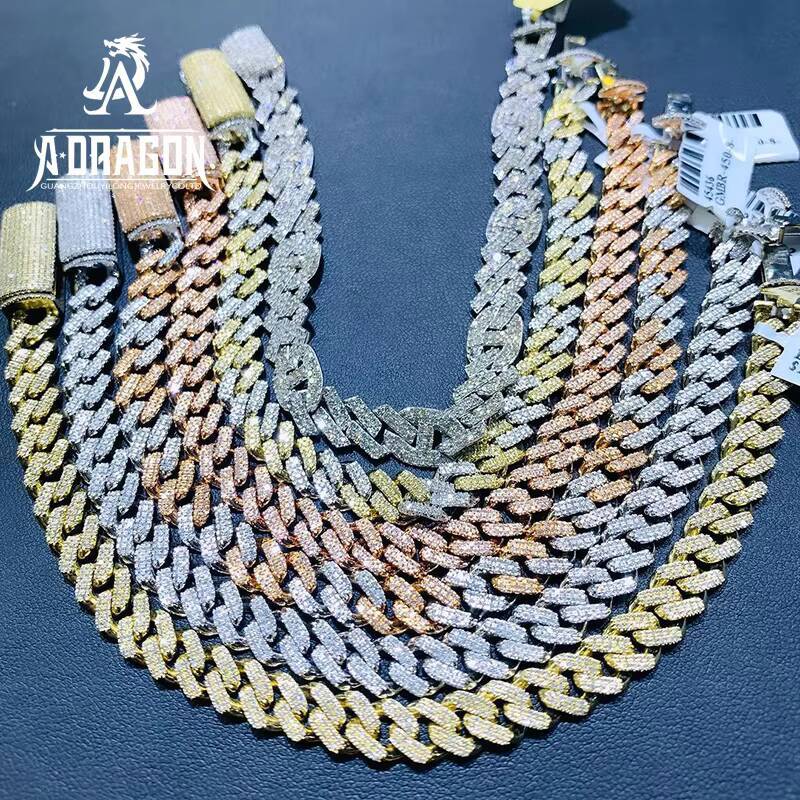 15mm Custom Fashion Iced out Moissanite Necklace with Diamond Tester Hip Hop Cuban Bracelet