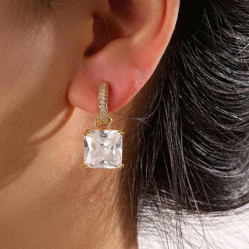 ZAKOL Geometric Square AAA Clear Zircon Drop Earrings for Women Buling Green Crystal CZ Ear Buckle Earring Luxury Party Jewelry