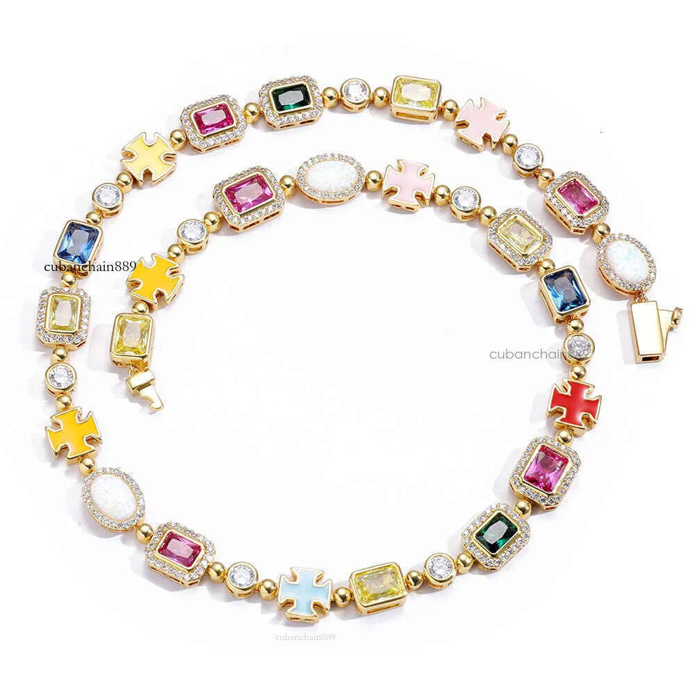 Necklaces Designer for women Luxury Jewelry men Multicolor Gem Stone Enamel Cross Chain Gold Plated Big Gemstone Daily outfit Necklace
