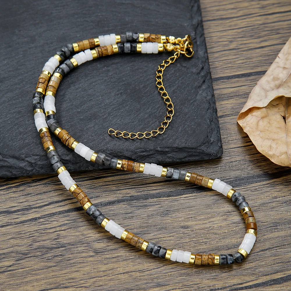 Retro Niche Sense Round Stone Necklace Simple National Style Beaded Collarbone Chain All-Matching Necklaces Female 251223