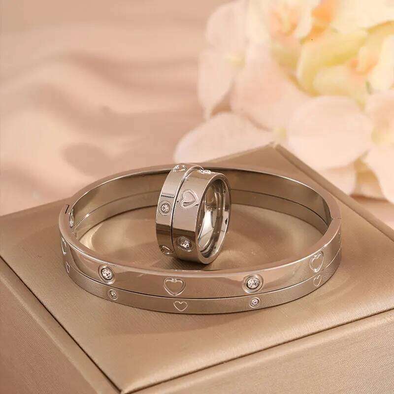 ZAKOL 4Pcs Retro Classic Stainless Steel Ring Bracelet Set for Women Men Couple Birthday Christmas Jewelry Hand Decoration Gift