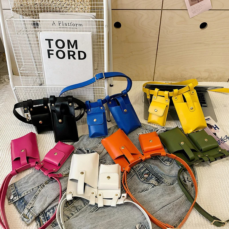 2PCS Woman Waist Bag Leather Crossbody Chest Bags For Female Fanny Packs Mini Belt Bag Girl Waist Phone Pouch 251224