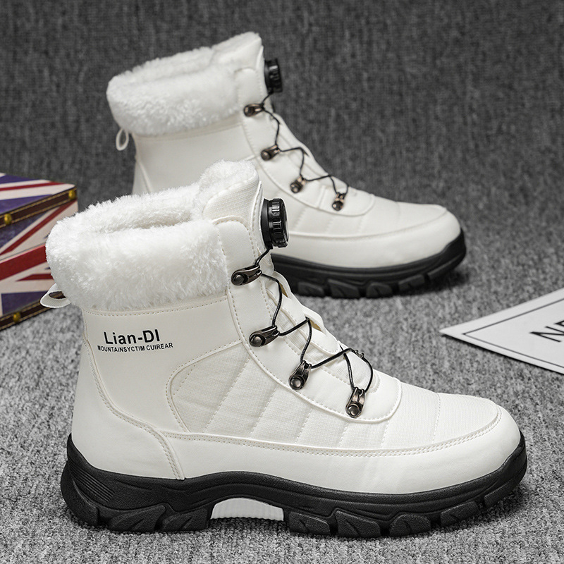 Snow Boots Men Women Large Cotton Boots with Velvet Mid Top High Top Martin Boots for Warmth and Comfort