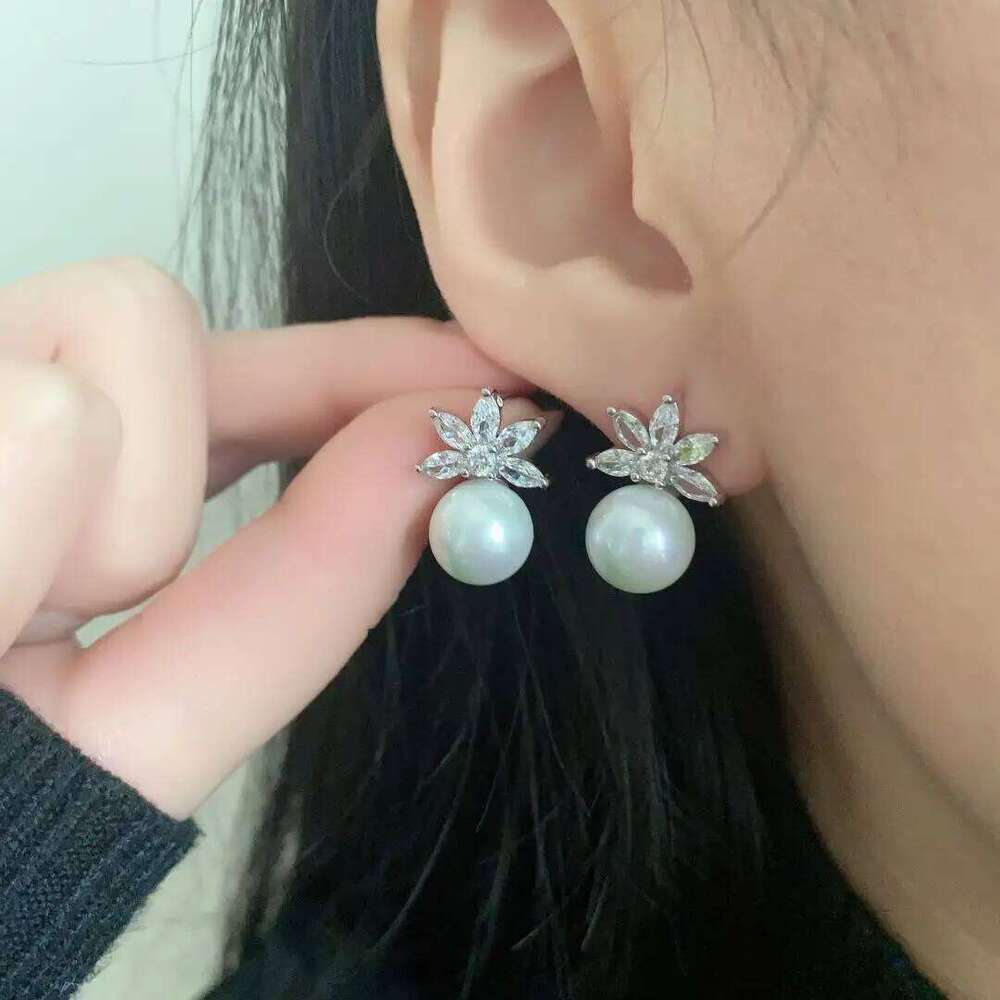 ZAKOL Colorful Radiant Imitation Pearls CZ Stud Earrings for Women Elegant Leaf Flower Bridal Earring Wedding Jewelry