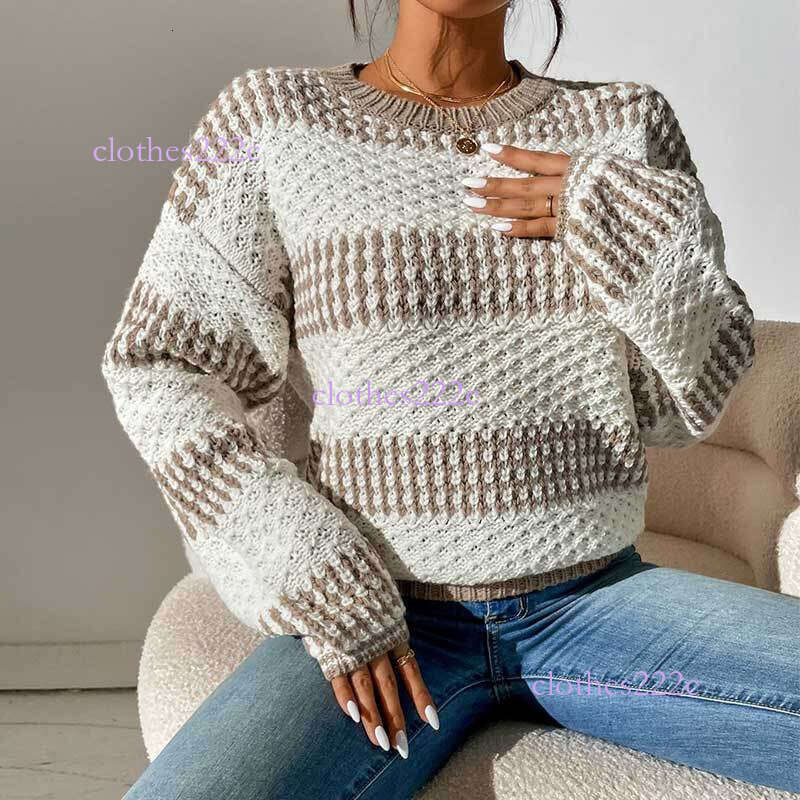 Autumn Winter New Sweater For Women Casual Loose Color-Block Round Neck Pullover Long Sleeve Knitted Top Luanyun