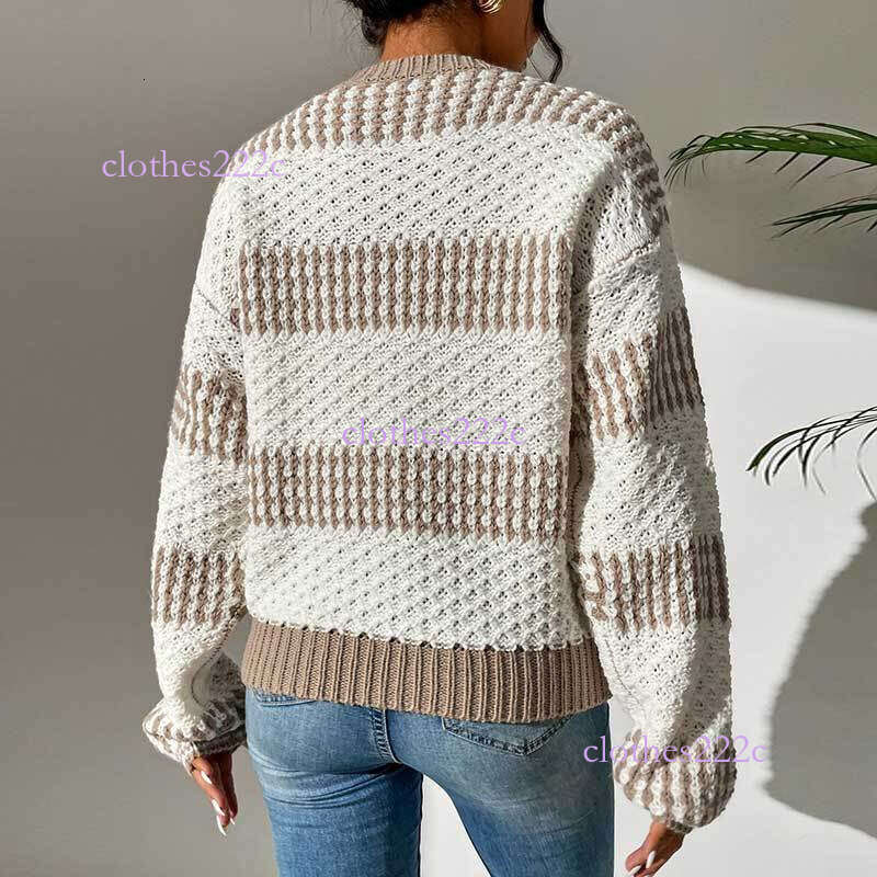 Autumn Winter New Sweater For Women Casual Loose Color-Block Round Neck Pullover Long Sleeve Knitted Top Luanyun