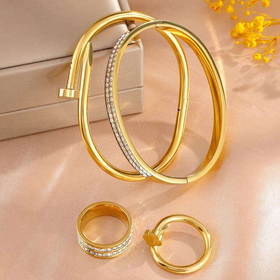 ZAKOL 4 Piece Stainless Steel Bracelet Set Sparkling Rhinestone Studded Heart Waterproof Stackable Jewelry Christmas Gift