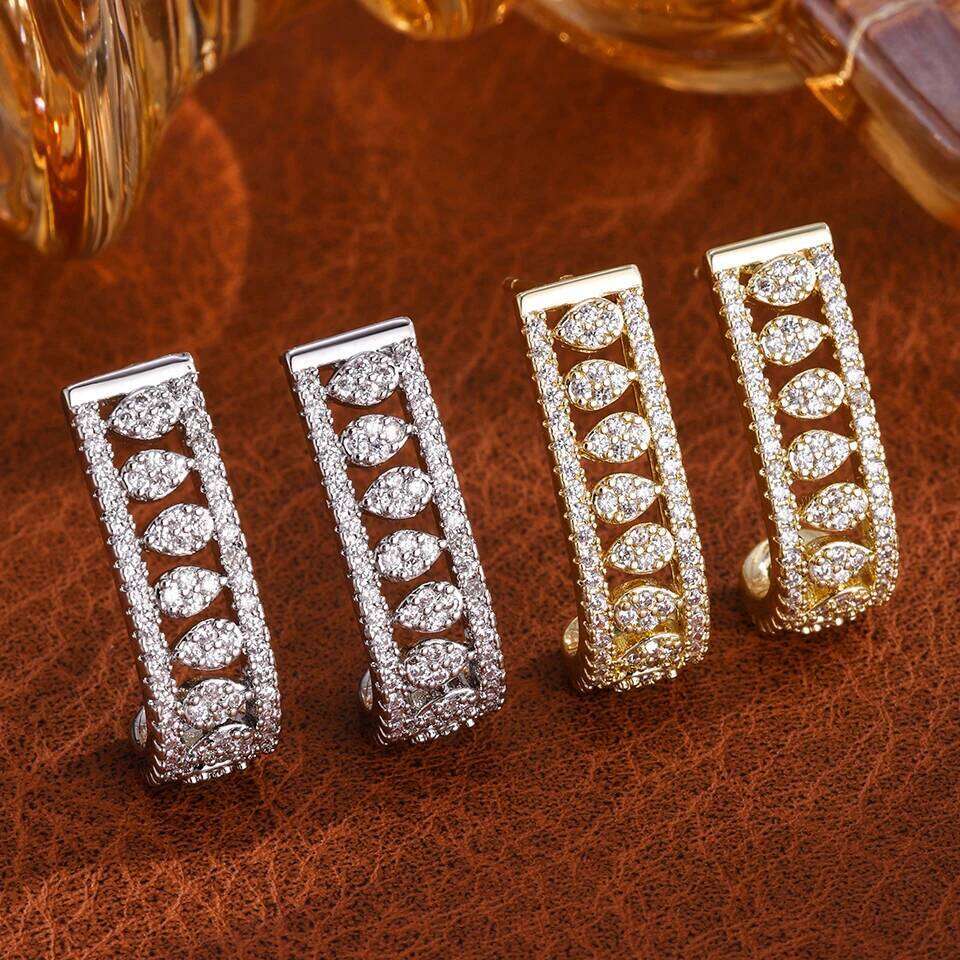 ZAKOL Buling Full Crystal CZ Hollow Out Stud Earrings for Women Female Sliver Gold Color Long Strip Earring Jewelry Gift